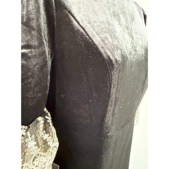Tuckernuck Pomander Place Gold Embroidered Hem Velvet Lillith Black Dress Size M - Picture 9 of 15
